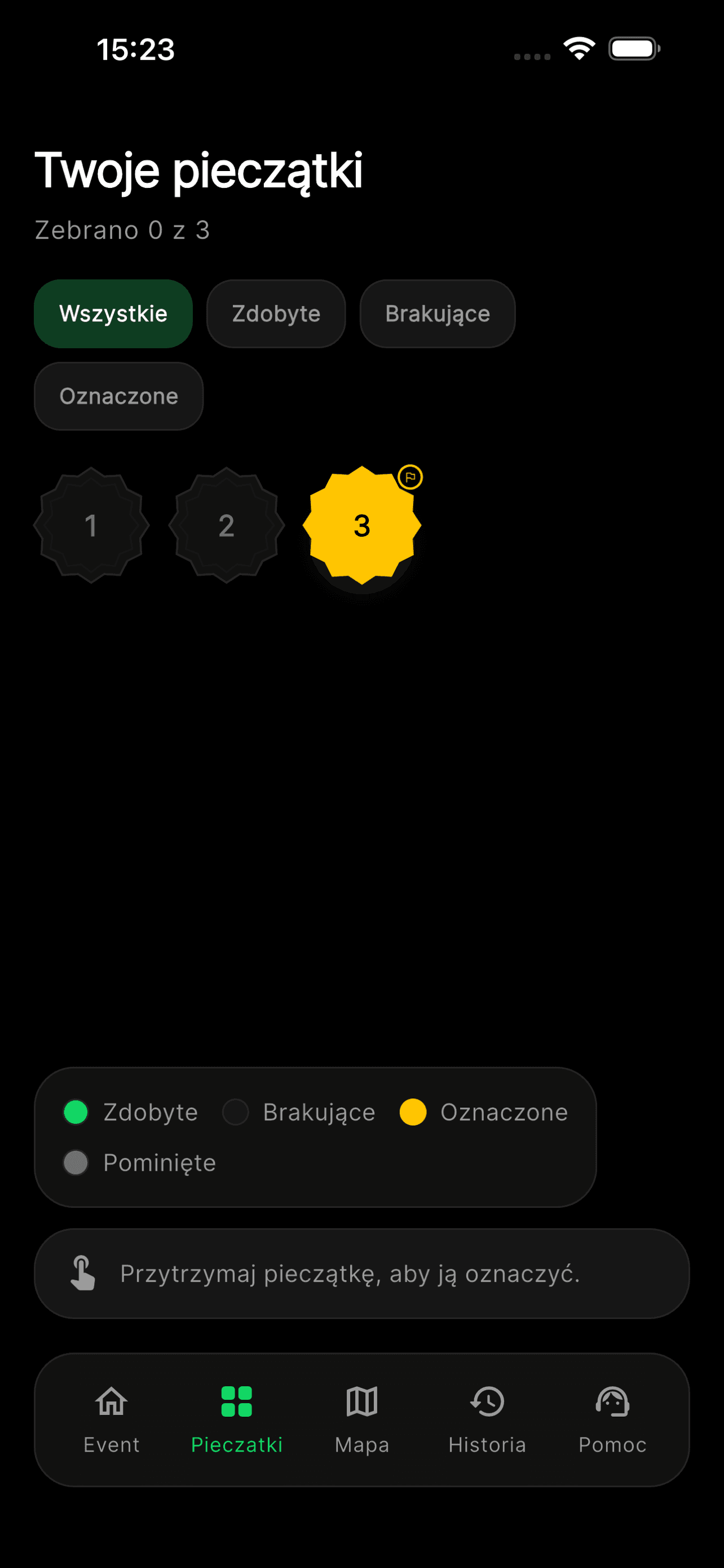 Lista pieczątek w aplikacji TapYourStamp